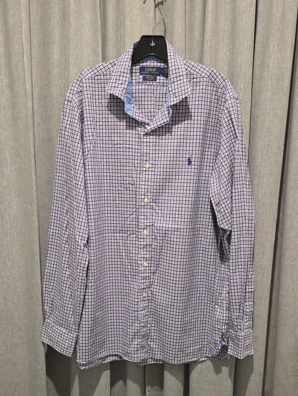 Ralph Lauren Men's Classic White, Purple and Blue Micro-Check  Button-Down Shirt